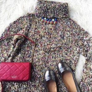 Multi-Colored Knit Turtle Neck Sweater Chunky knit